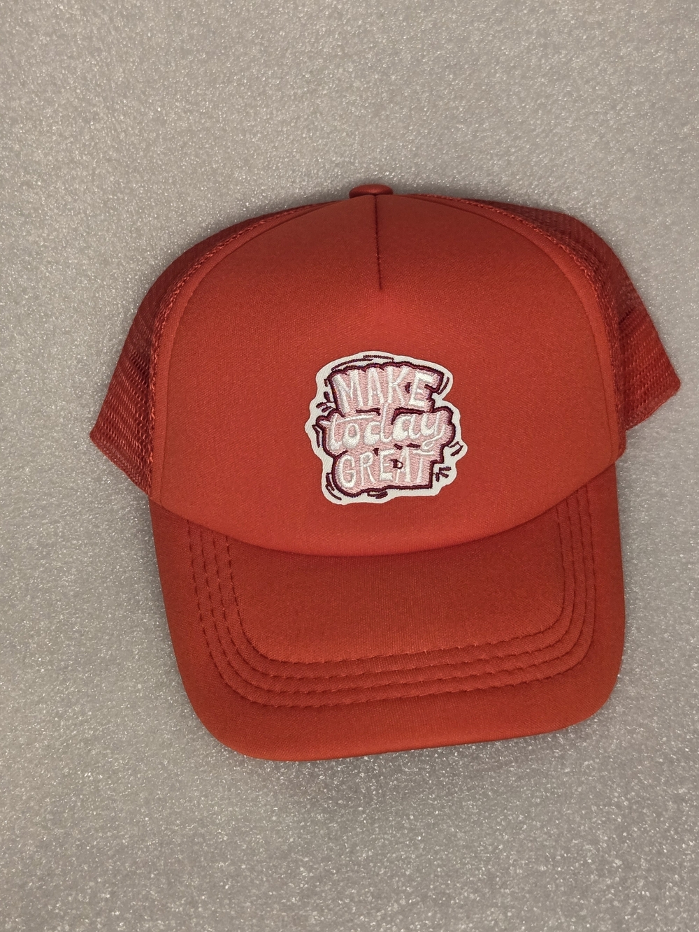 Unisex Red Trucker Hat with 'Make Today Great' Patch